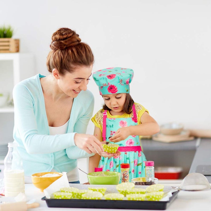 MHJY طقم مريلة وقبعة للأطفال من MHJY للفتيات، مريلة بتصميم قديم مع تنورة مطوية، مزودة بأشرطة قابلة للتعديل وجيوب للخبز والطهي من 8-12 سنة - Image 5